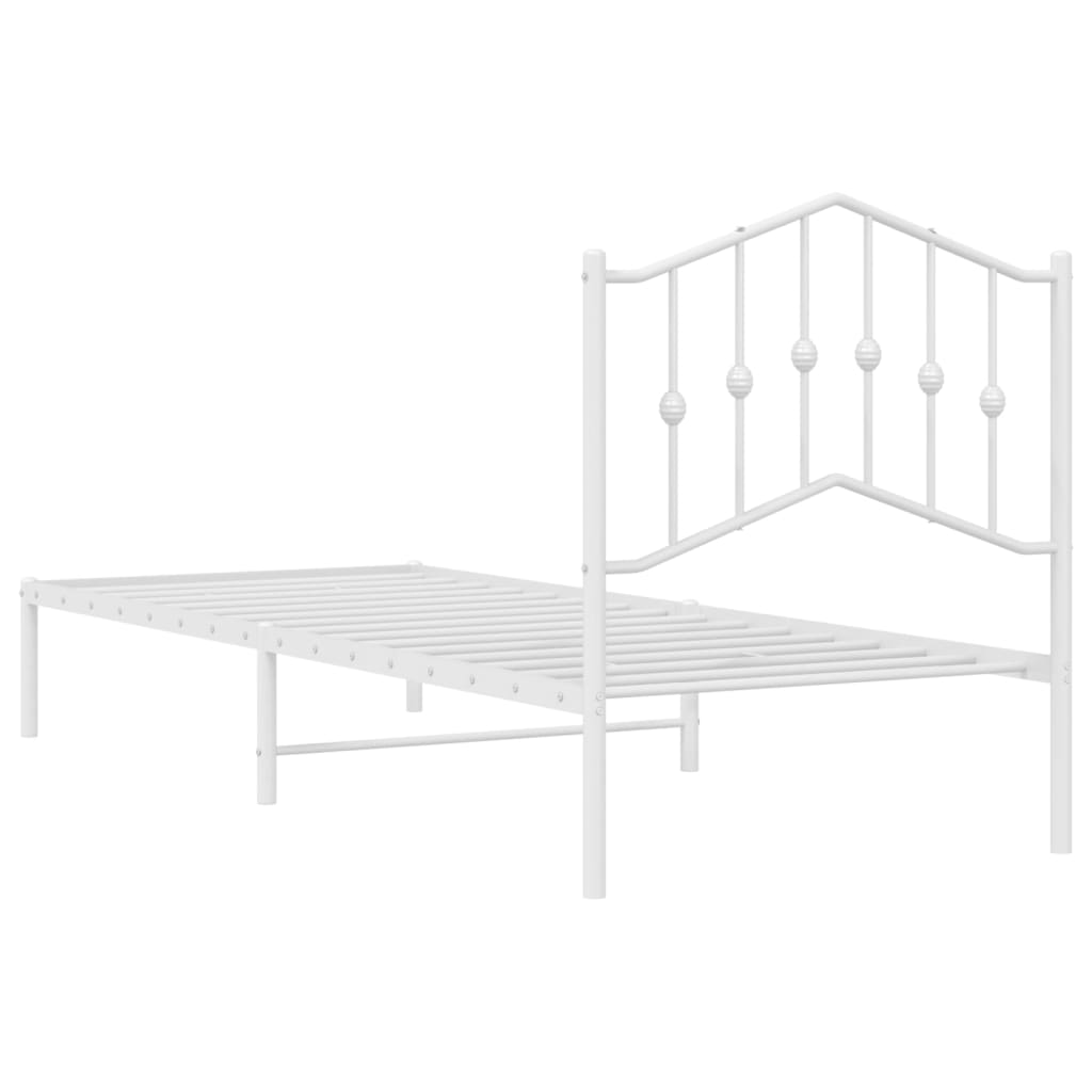 Metal Bed Frame without Mattress with Headboard White 90x190cm