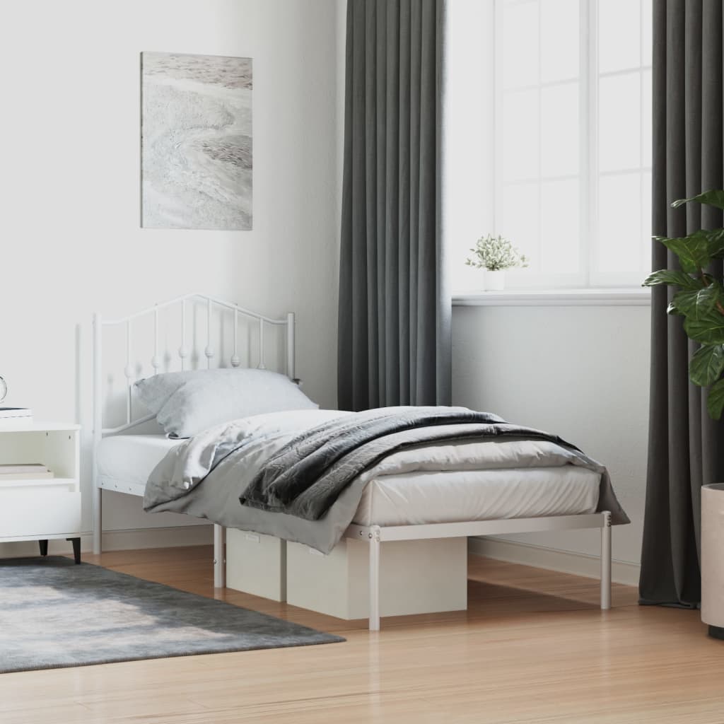 Metal Bed Frame without Mattress with Headboard White 90x190cm