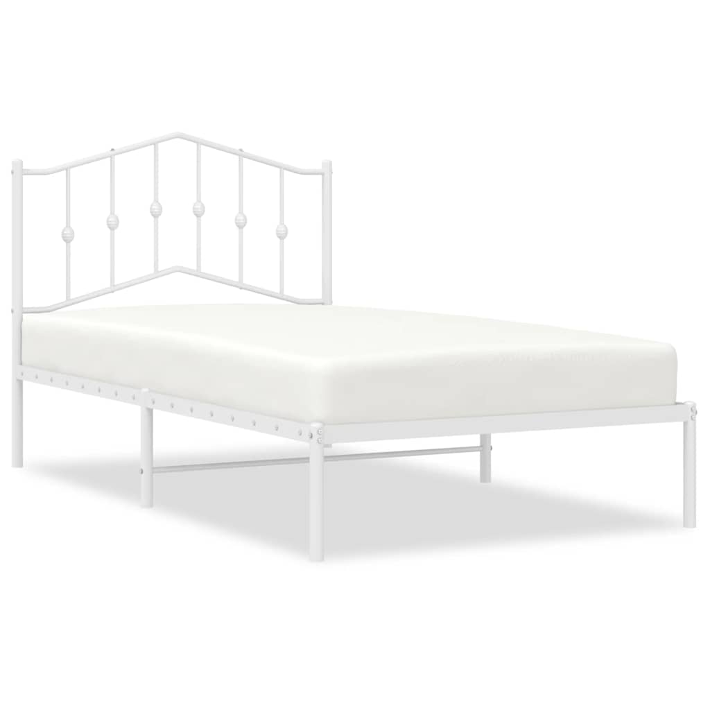 Metal Bed Frame without Mattress with Headboard White 100x190cm