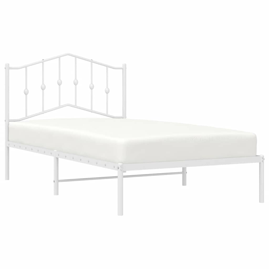 Metal Bed Frame without Mattress with Headboard White 100x190cm