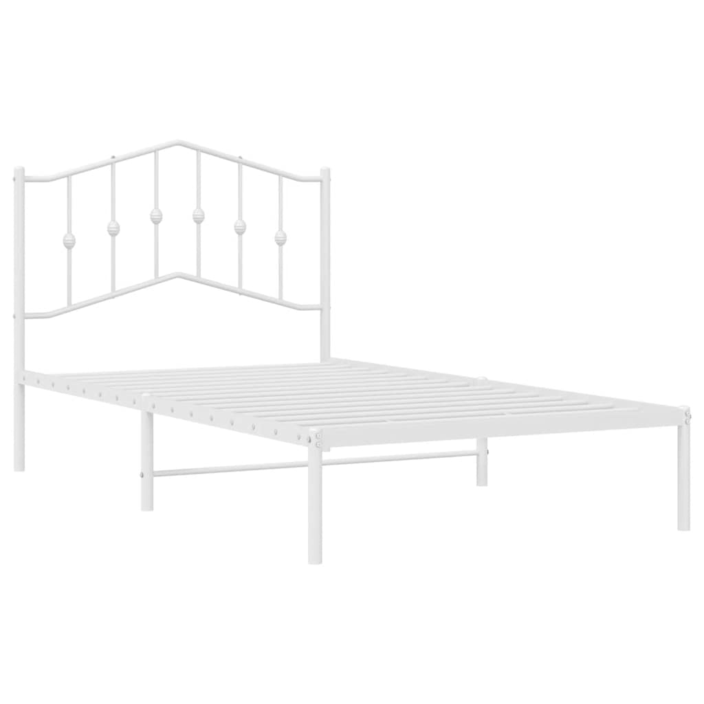 Metal Bed Frame without Mattress with Headboard White 100x190cm