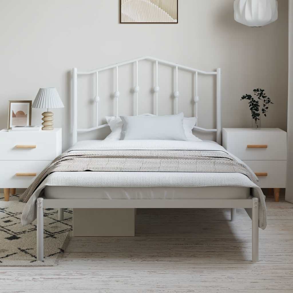 Metal Bed Frame without Mattress with Headboard White 100x200cm