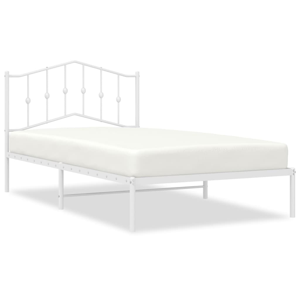 Metal Bed Frame without Mattress with Headboard White 107x203cm