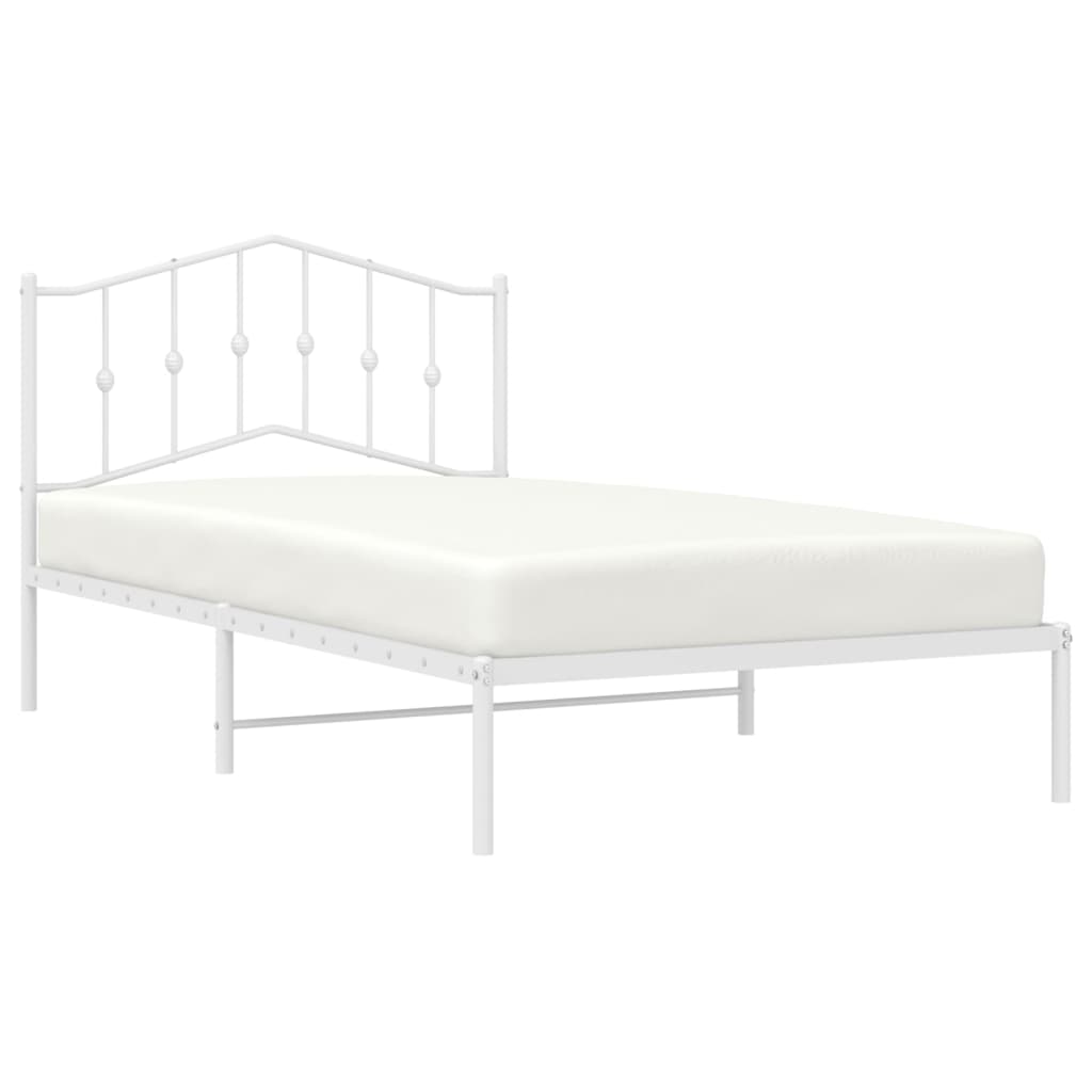 Metal Bed Frame without Mattress with Headboard White 107x203cm