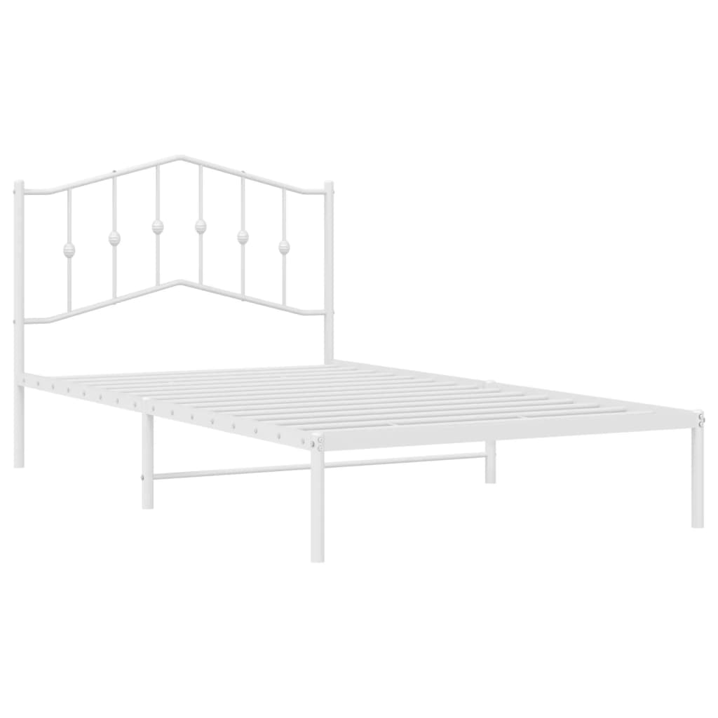 Metal Bed Frame without Mattress with Headboard White 107x203cm