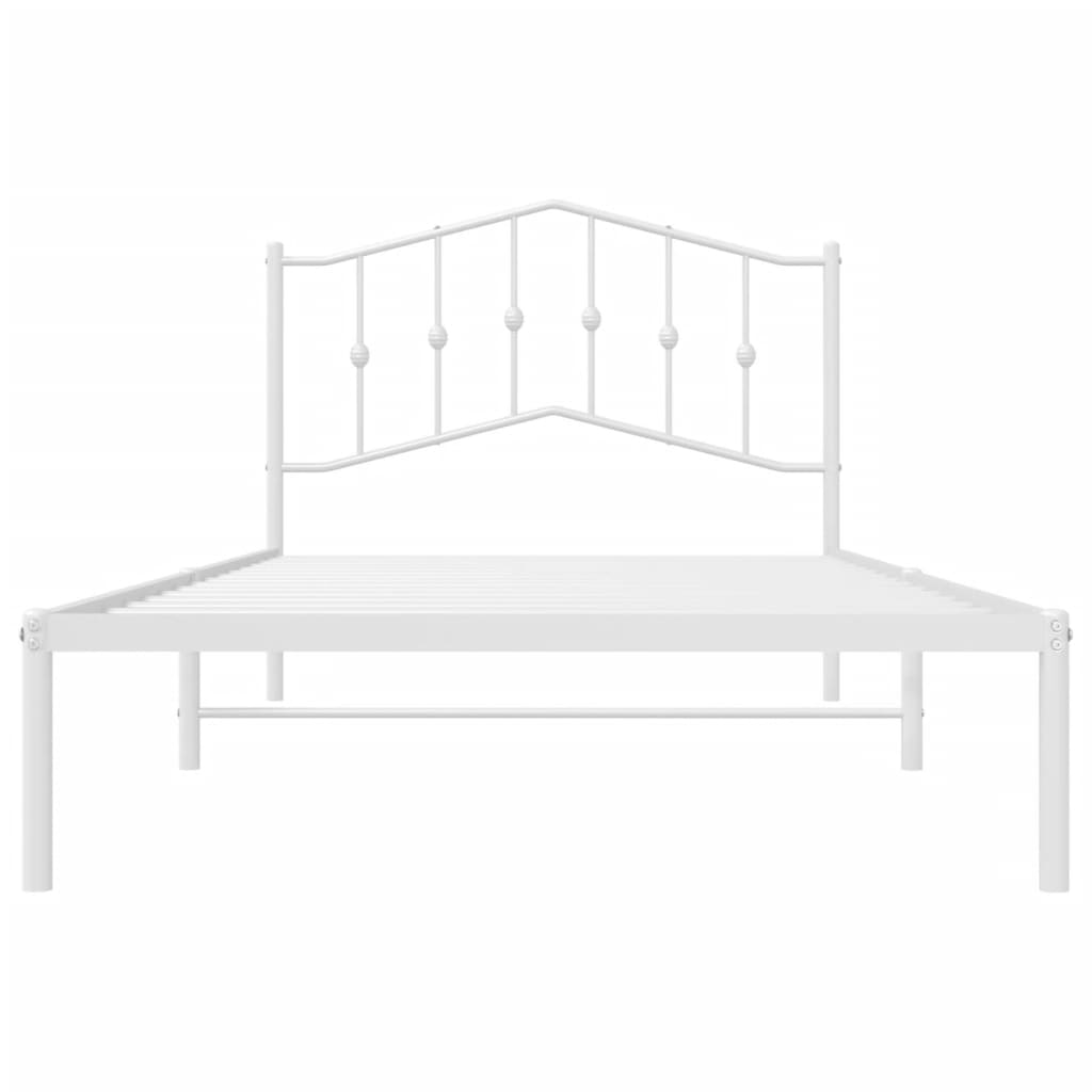 Metal Bed Frame without Mattress with Headboard White 107x203cm