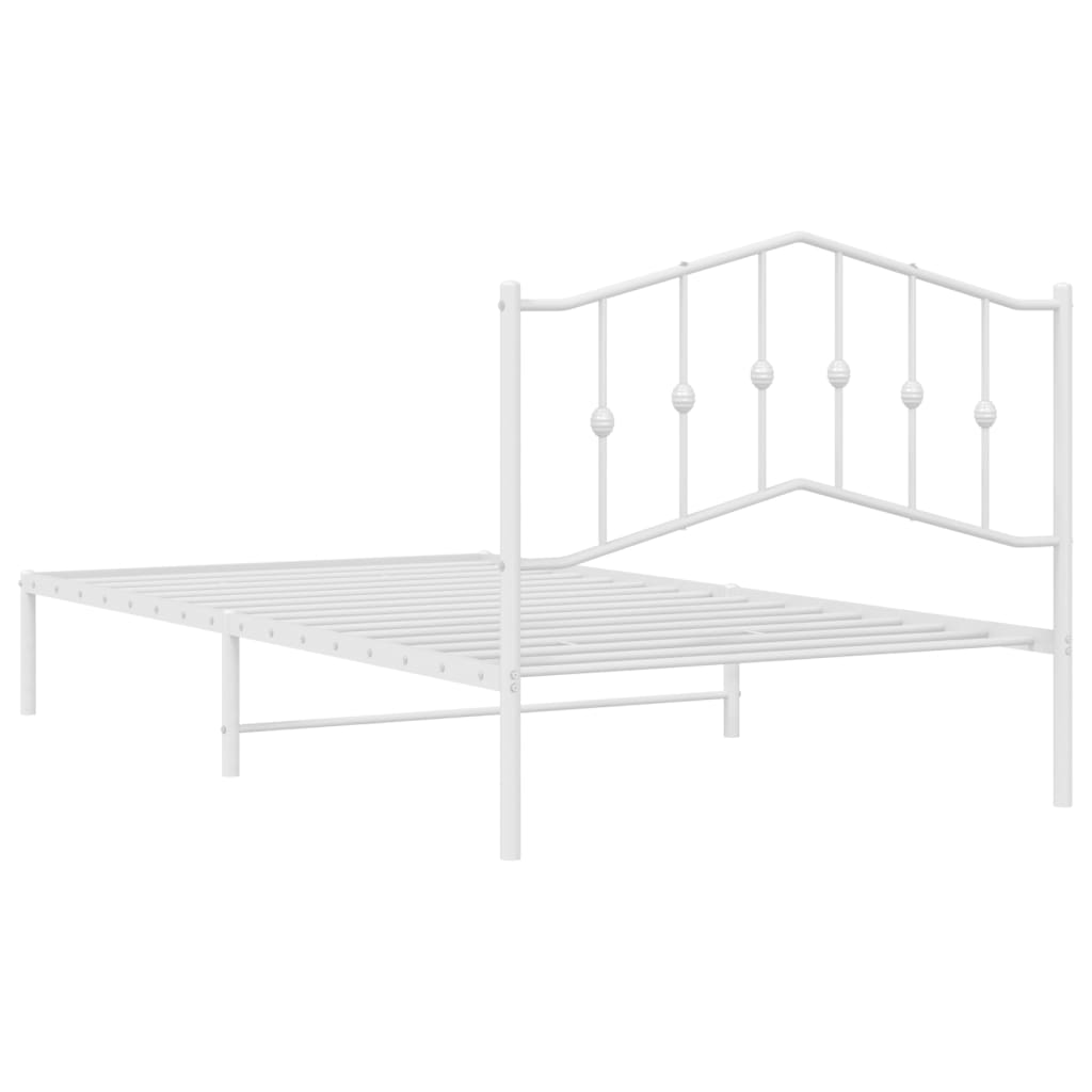 Metal Bed Frame without Mattress with Headboard White 107x203cm