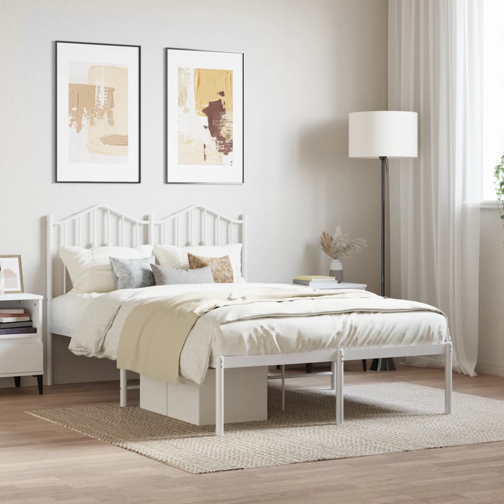 Metal Bed Frame without Mattress with Headboard White 120x190cm