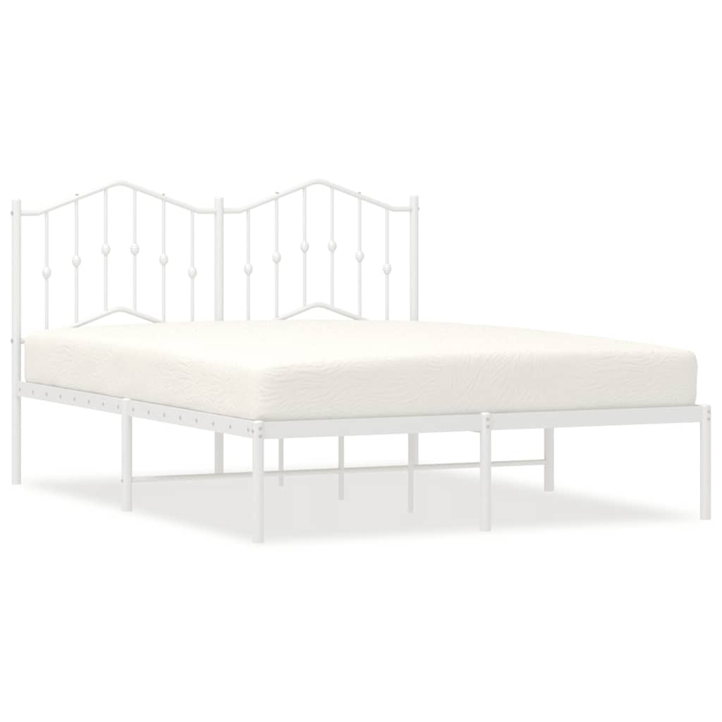 Metal Bed Frame without Mattress with Headboard White 135x190cm