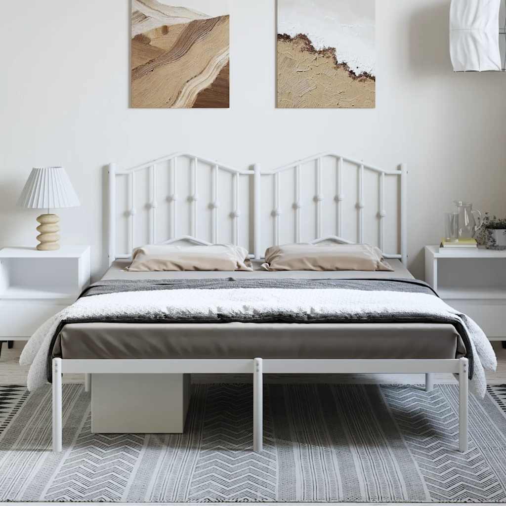 Metal Bed Frame without Mattress with Headboard White 135x190cm