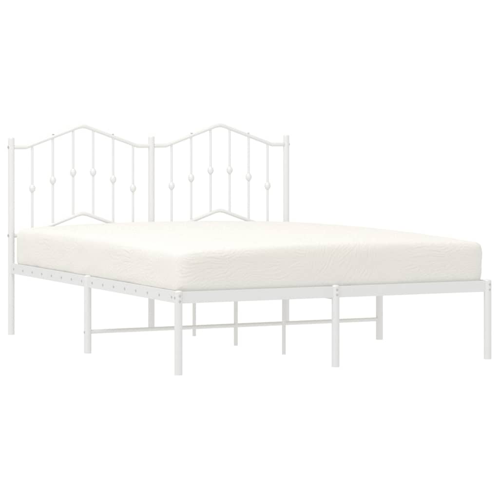 Metal Bed Frame without Mattress with Headboard White 135x190cm