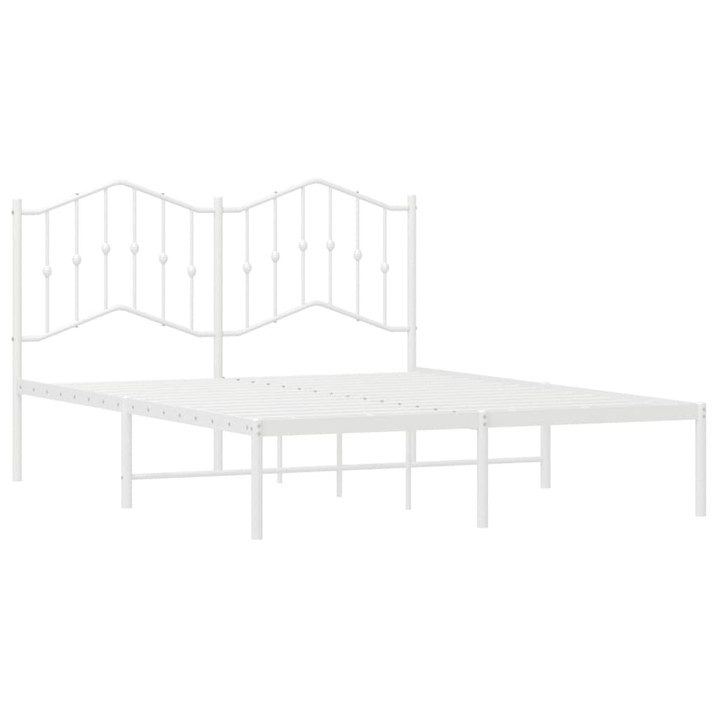 Metal Bed Frame without Mattress with Headboard White 135x190cm