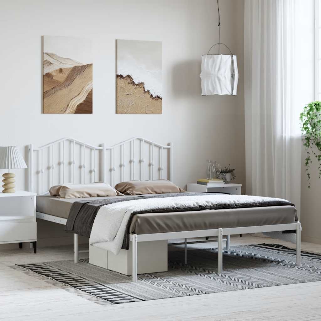 Metal Bed Frame without Mattress with Headboard White 135x190cm