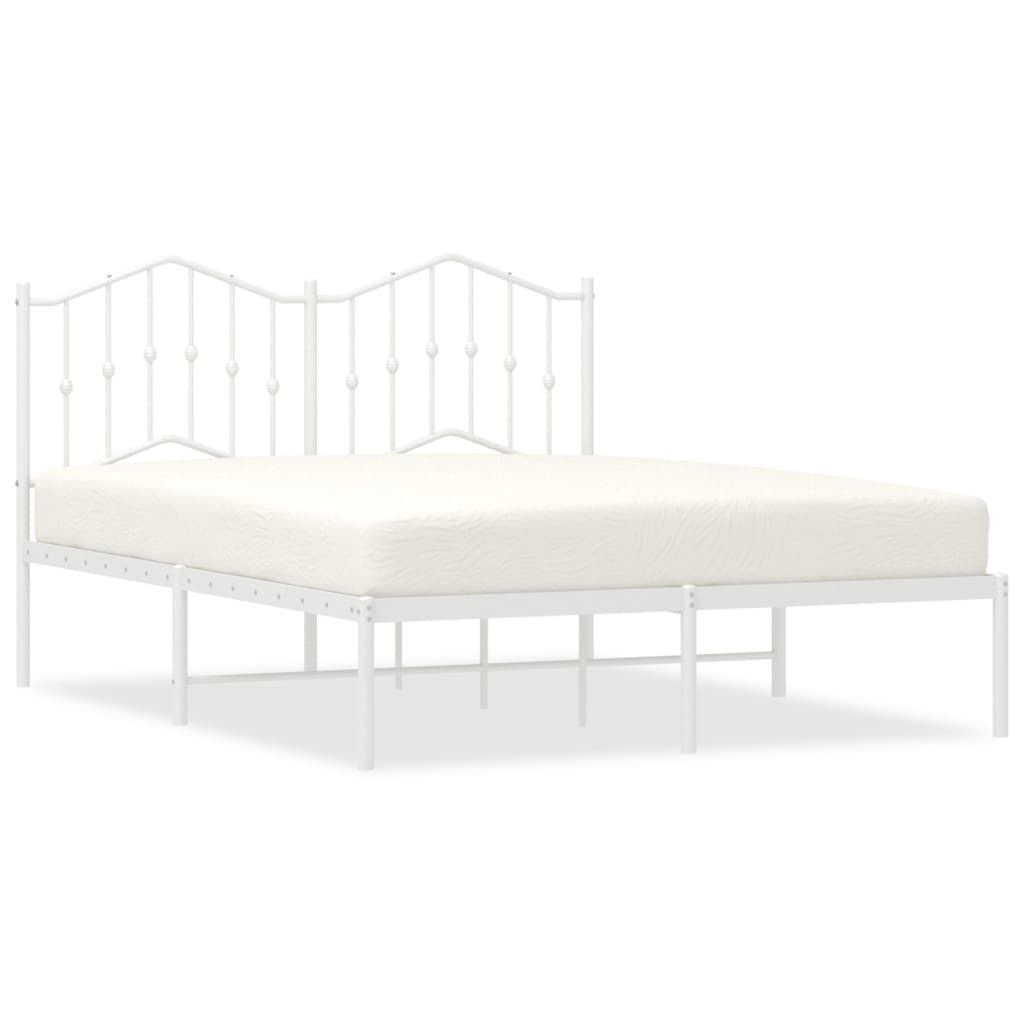 Metal Bed Frame without Mattress with Headboard White 140x190cm