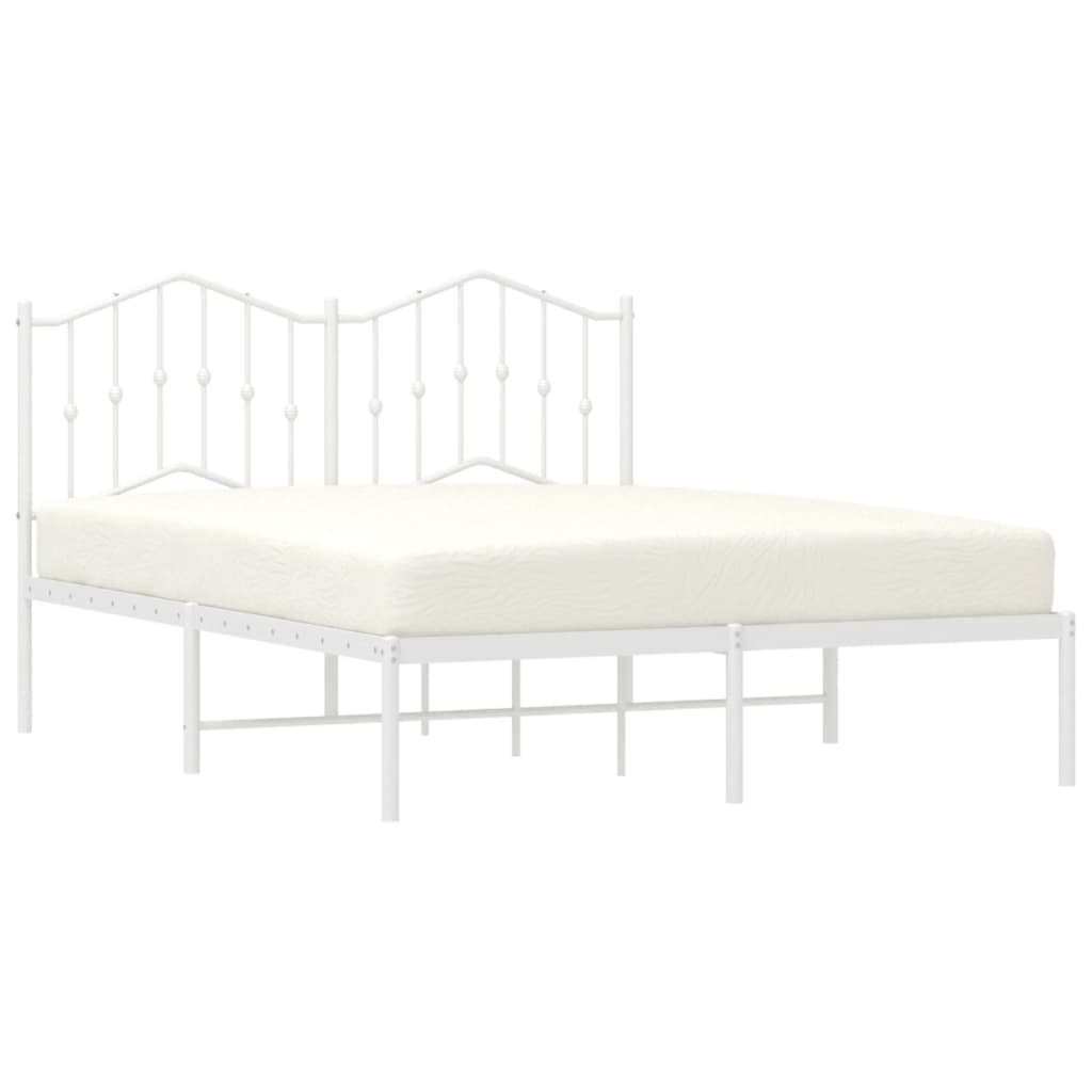 Metal Bed Frame without Mattress with Headboard White 140x190cm