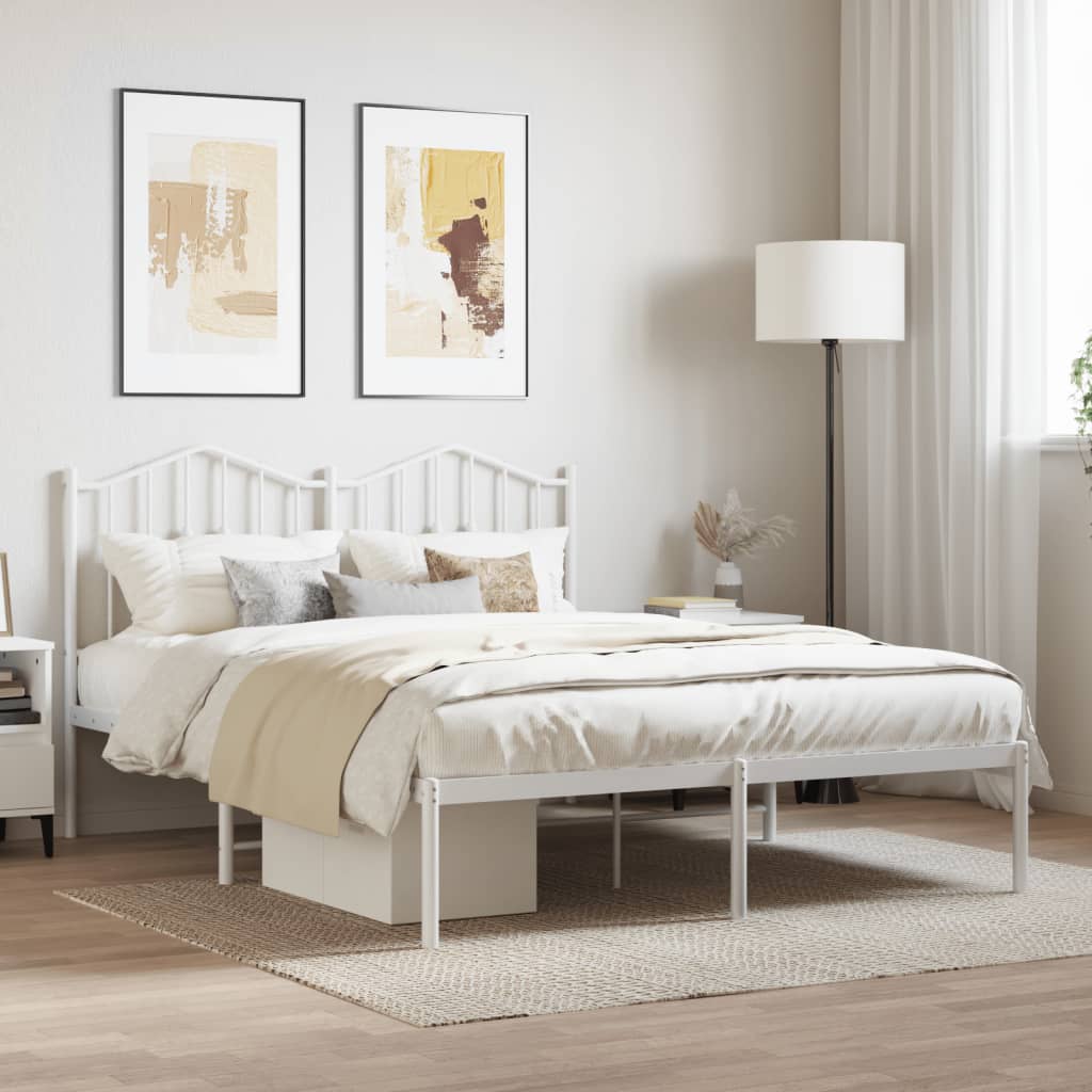 Metal Bed Frame without Mattress with Headboard White 140x190cm