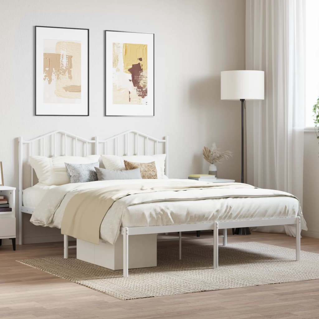 Metal Bed Frame without Mattress with Headboard White 140x200cm