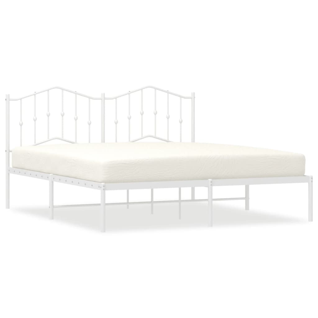 Metal Bed Frame without Mattress with Headboard White 160x200cm