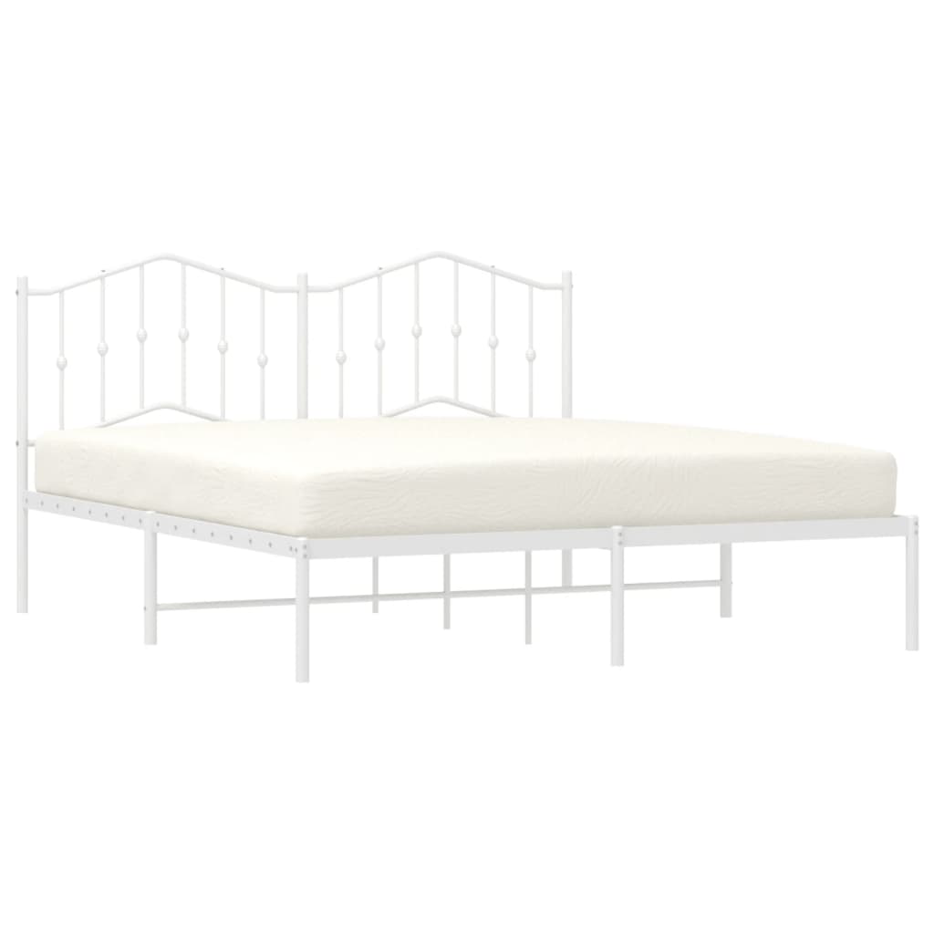 Metal Bed Frame without Mattress with Headboard White 160x200cm
