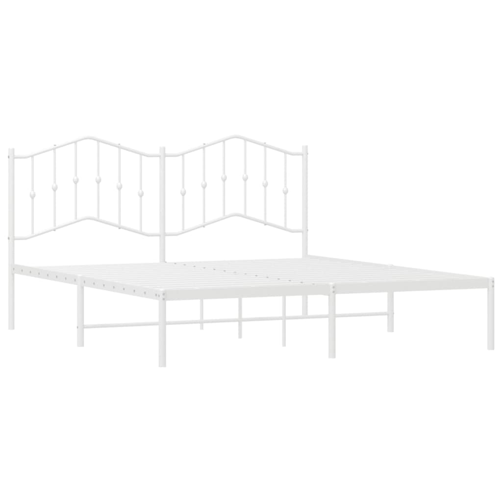 Metal Bed Frame without Mattress with Headboard White 160x200cm