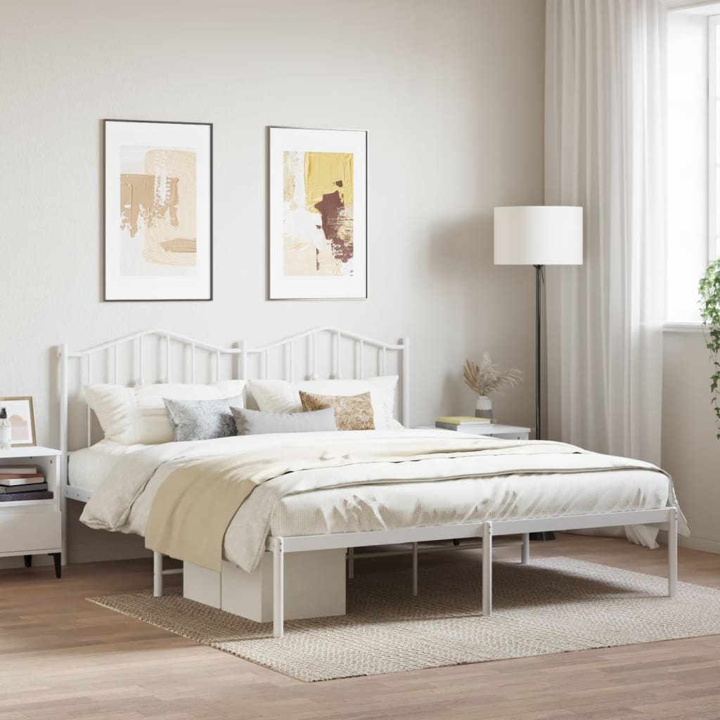 Metal Bed Frame without Mattress with Headboard White 160x200cm