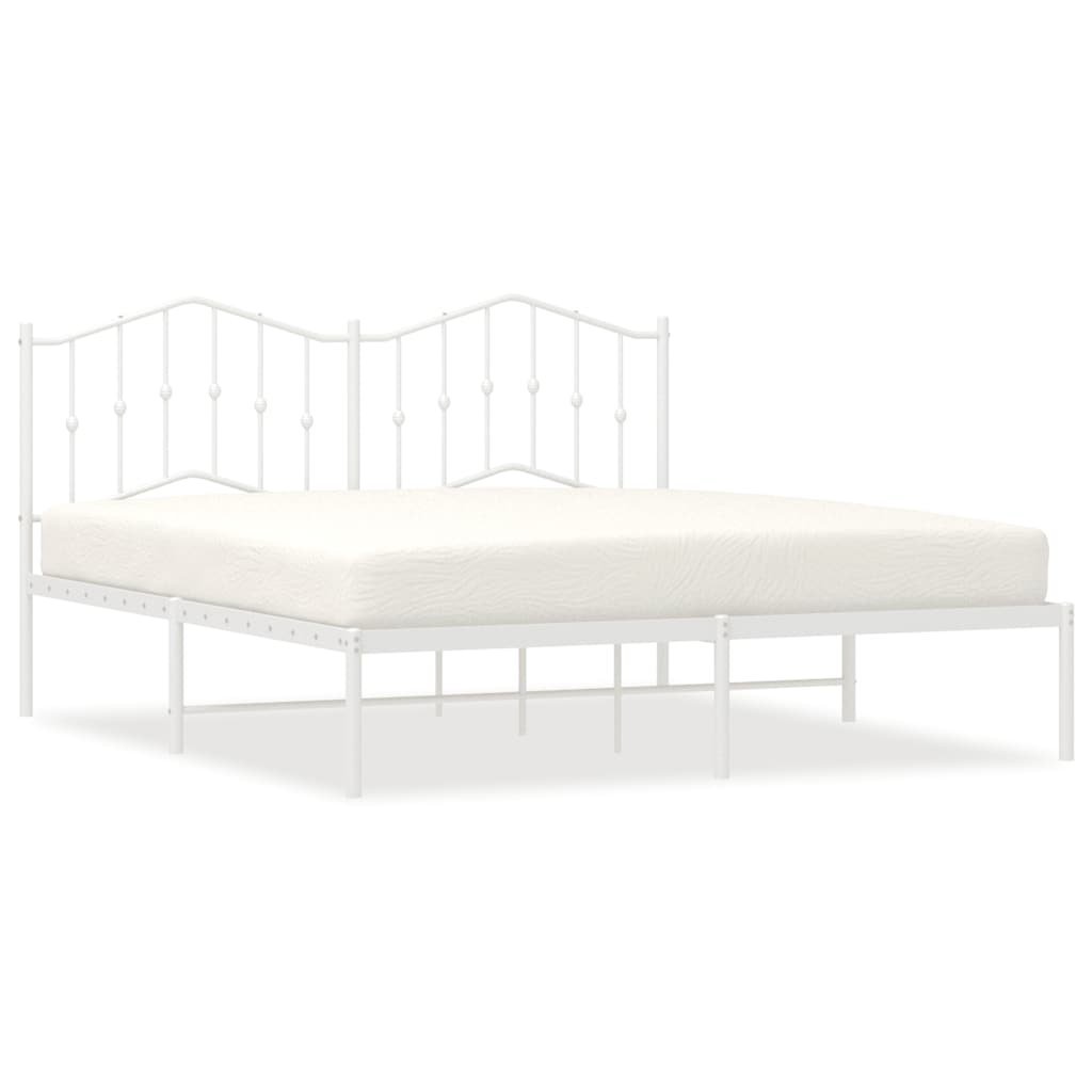 Metal Bed Frame without Mattress with Headboard White 183x213cm