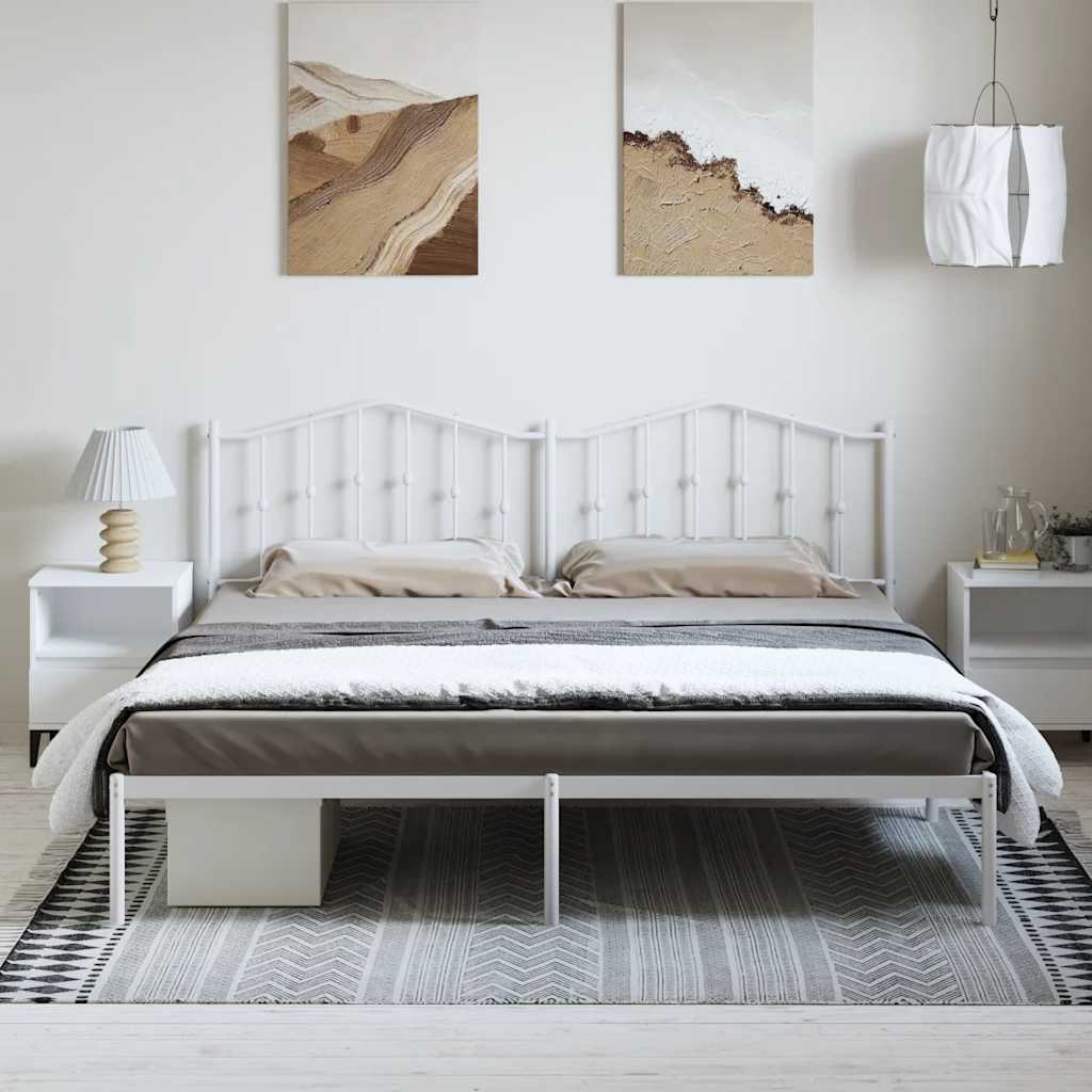 Metal Bed Frame without Mattress with Headboard White 183x213cm