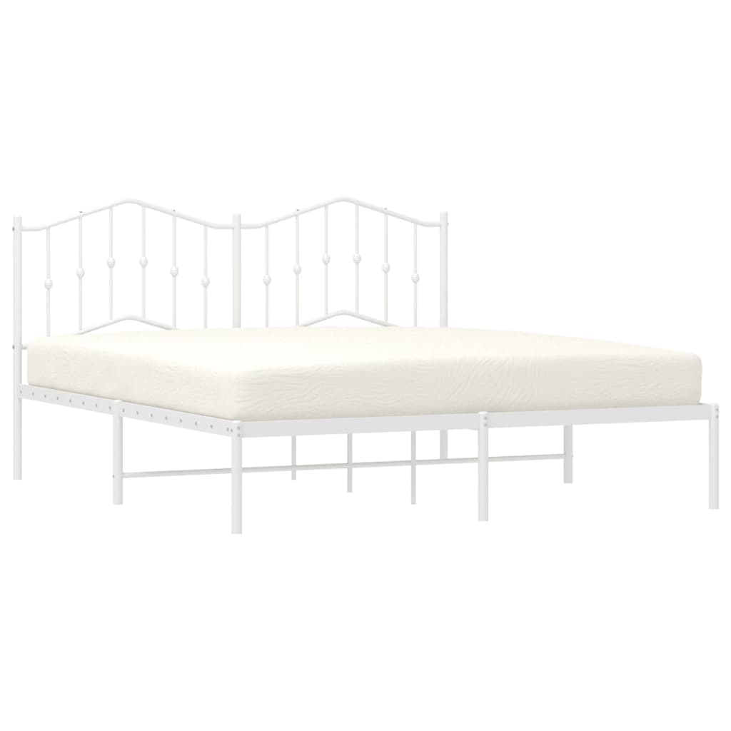 Metal Bed Frame without Mattress with Headboard White 183x213cm