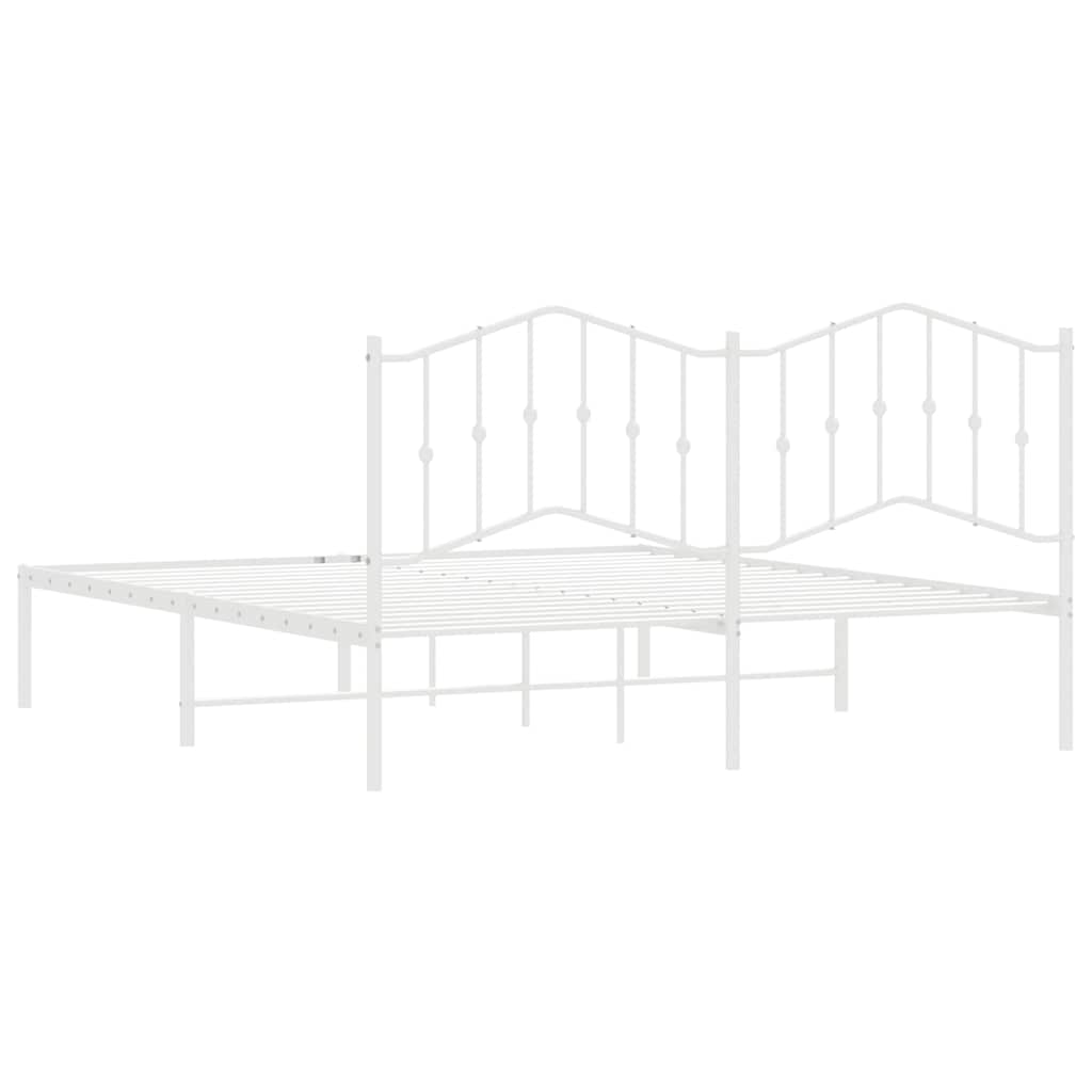 Metal Bed Frame without Mattress with Headboard White 183x213cm