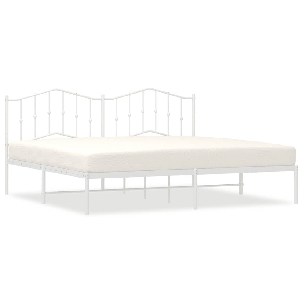 Metal Bed Frame without Mattress with Headboard White 193x203cm