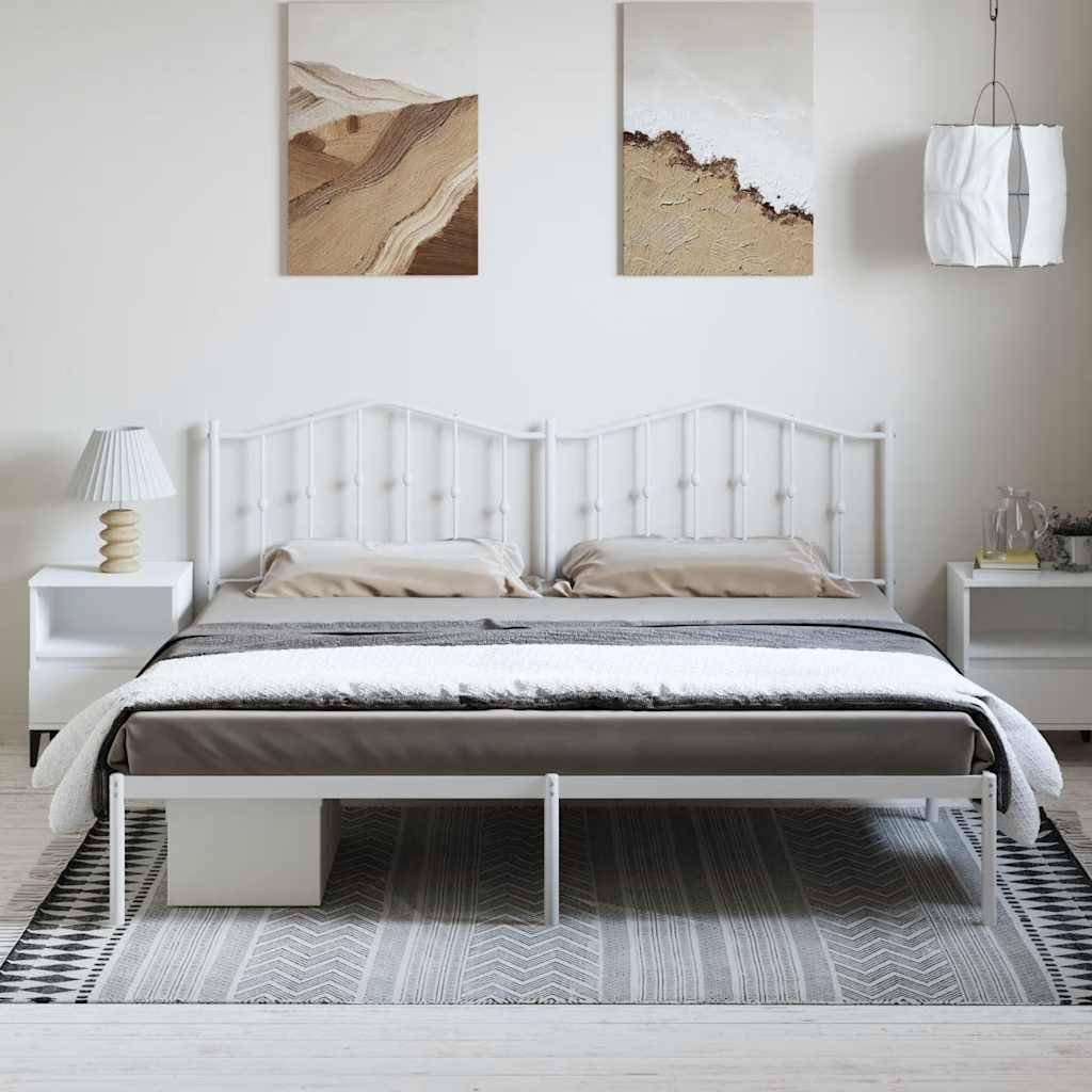 Metal Bed Frame without Mattress with Headboard White 193x203cm
