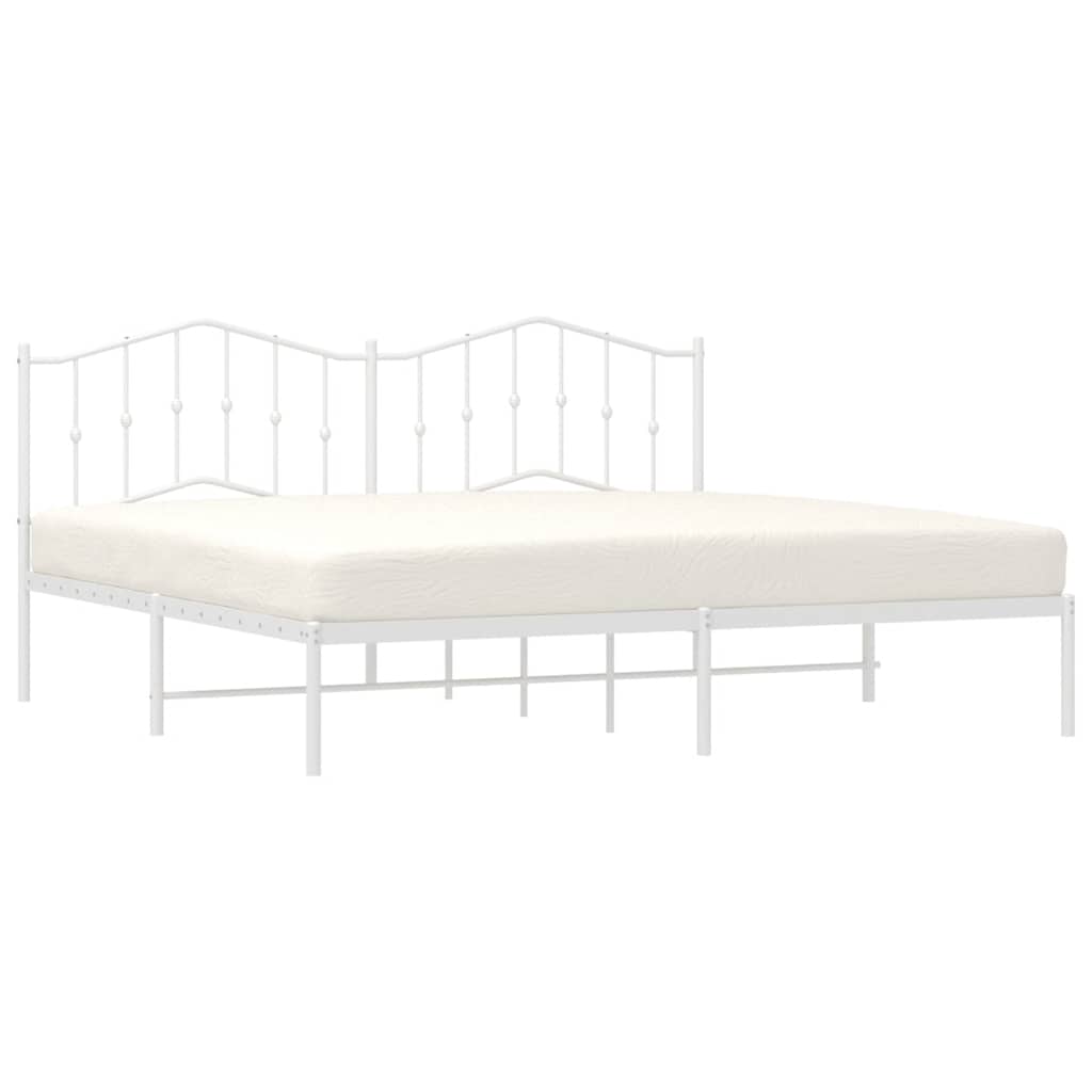 Metal Bed Frame without Mattress with Headboard White 193x203cm