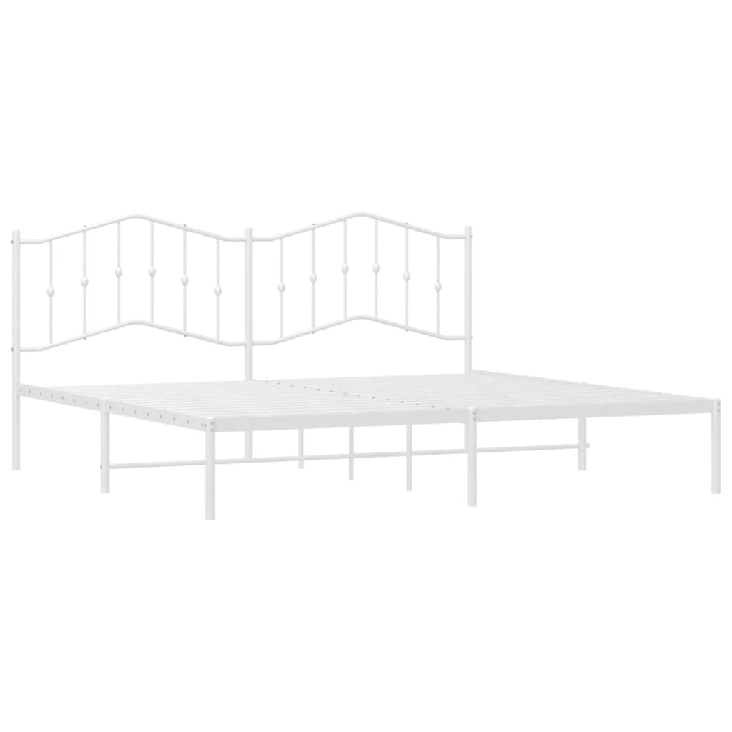 Metal Bed Frame without Mattress with Headboard White 193x203cm
