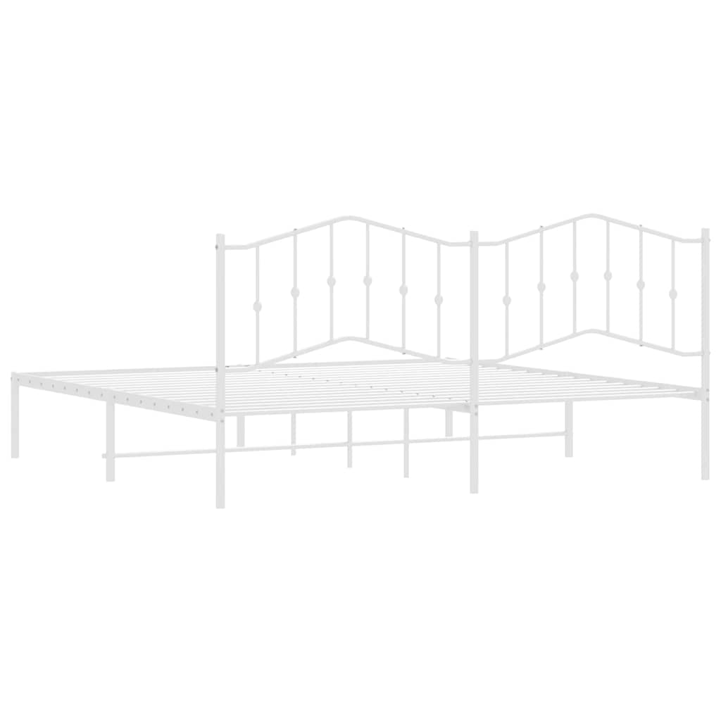 Metal Bed Frame without Mattress with Headboard White 193x203cm