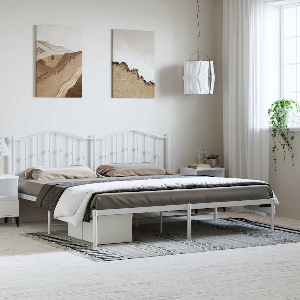 Metal Bed Frame without Mattress with Headboard White 193x203cm
