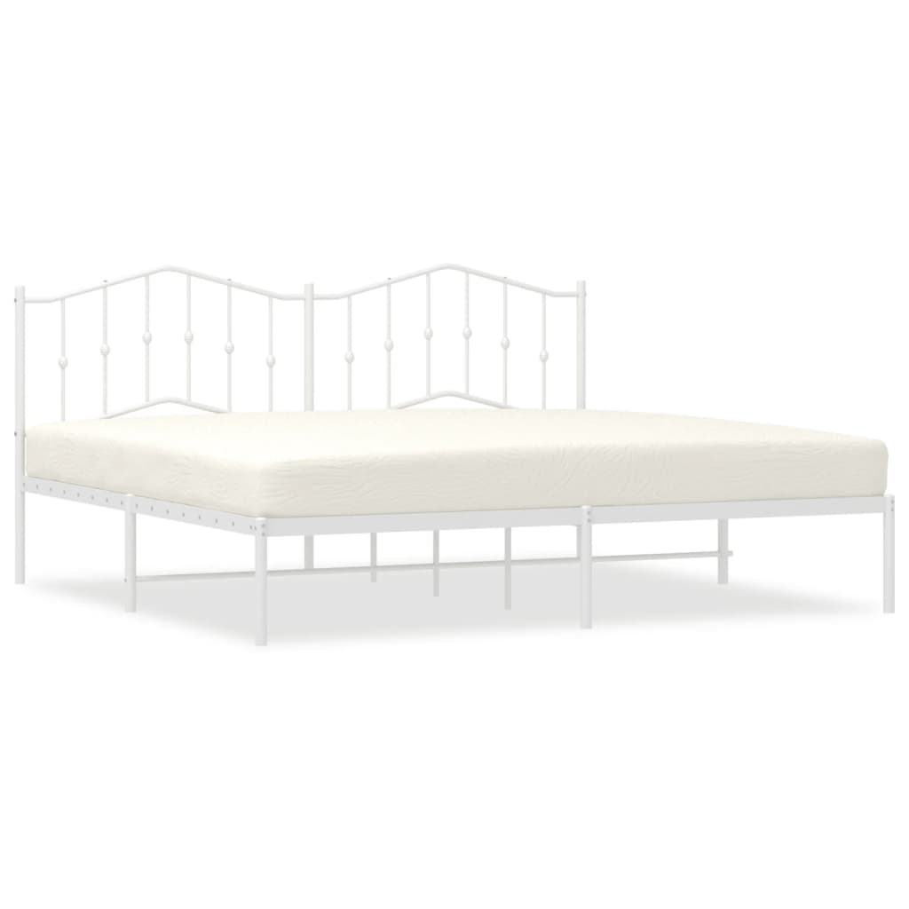 Metal Bed Frame without Mattress with Headboard White 200x200cm