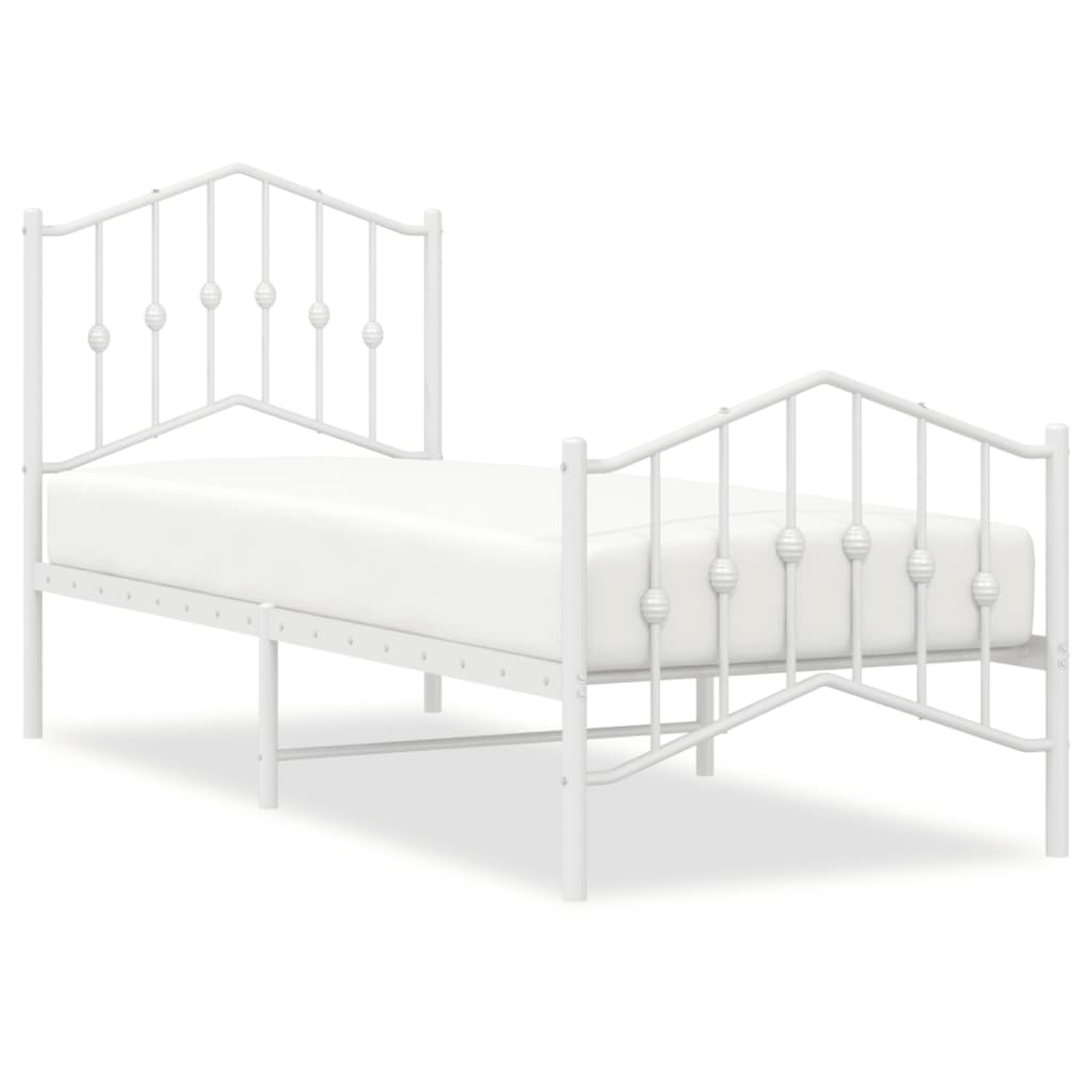 Metal Bed Frame without Mattress with Footboard White 75x190cm
