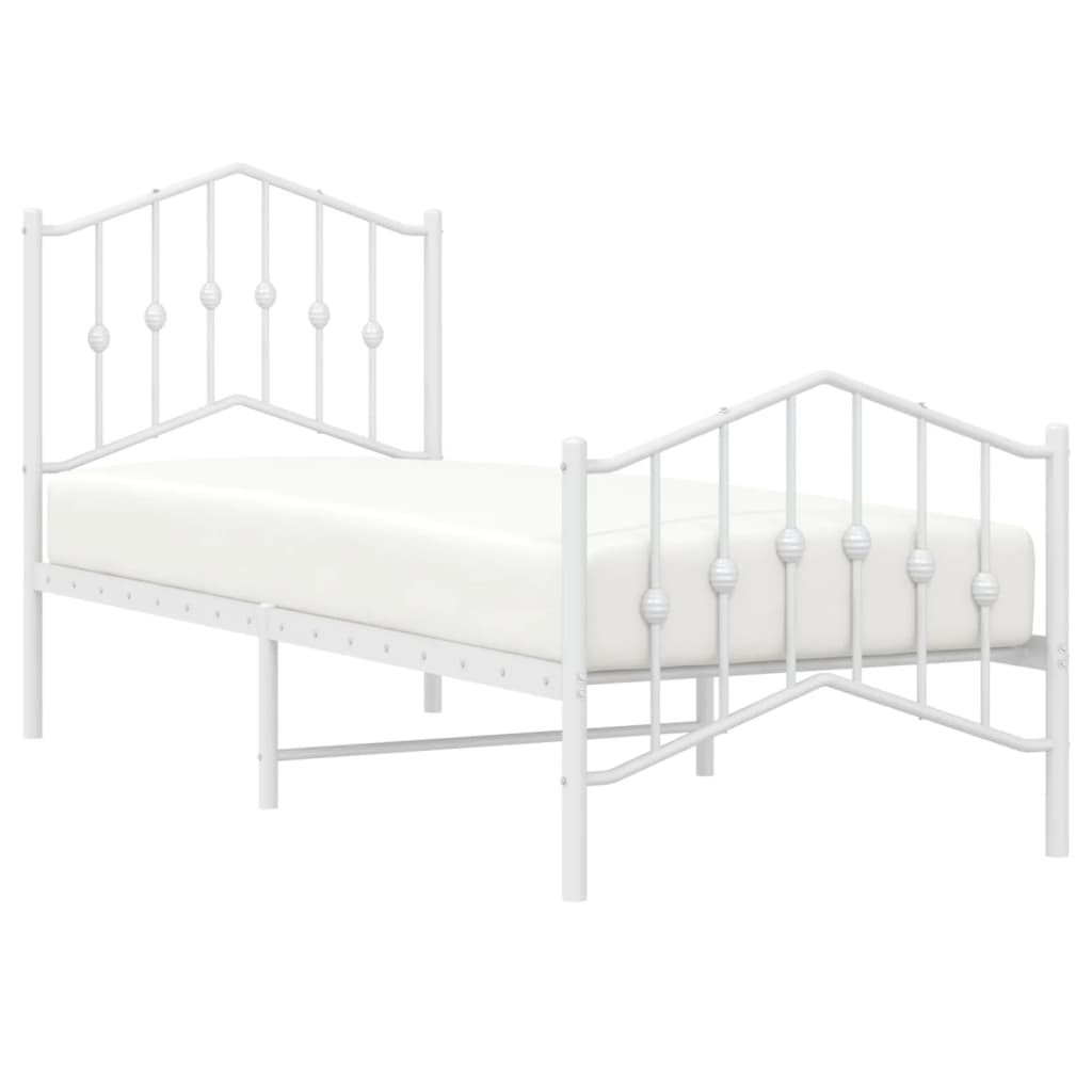 Metal Bed Frame without Mattress with Footboard White 75x190cm