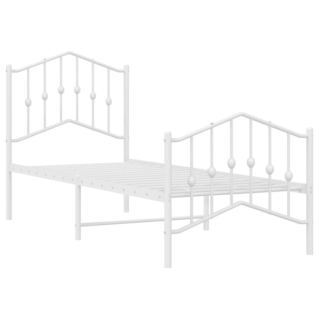 Metal Bed Frame without Mattress with Footboard White 75x190cm