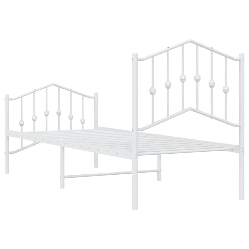 Metal Bed Frame without Mattress with Footboard White 75x190cm