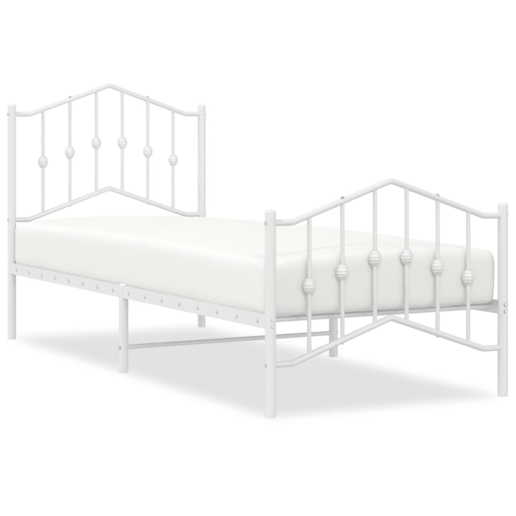 Metal Bed Frame without Mattress with Footboard White 80x200cm