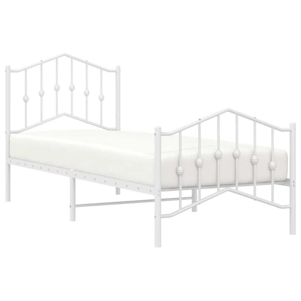 Metal Bed Frame without Mattress with Footboard White 80x200cm
