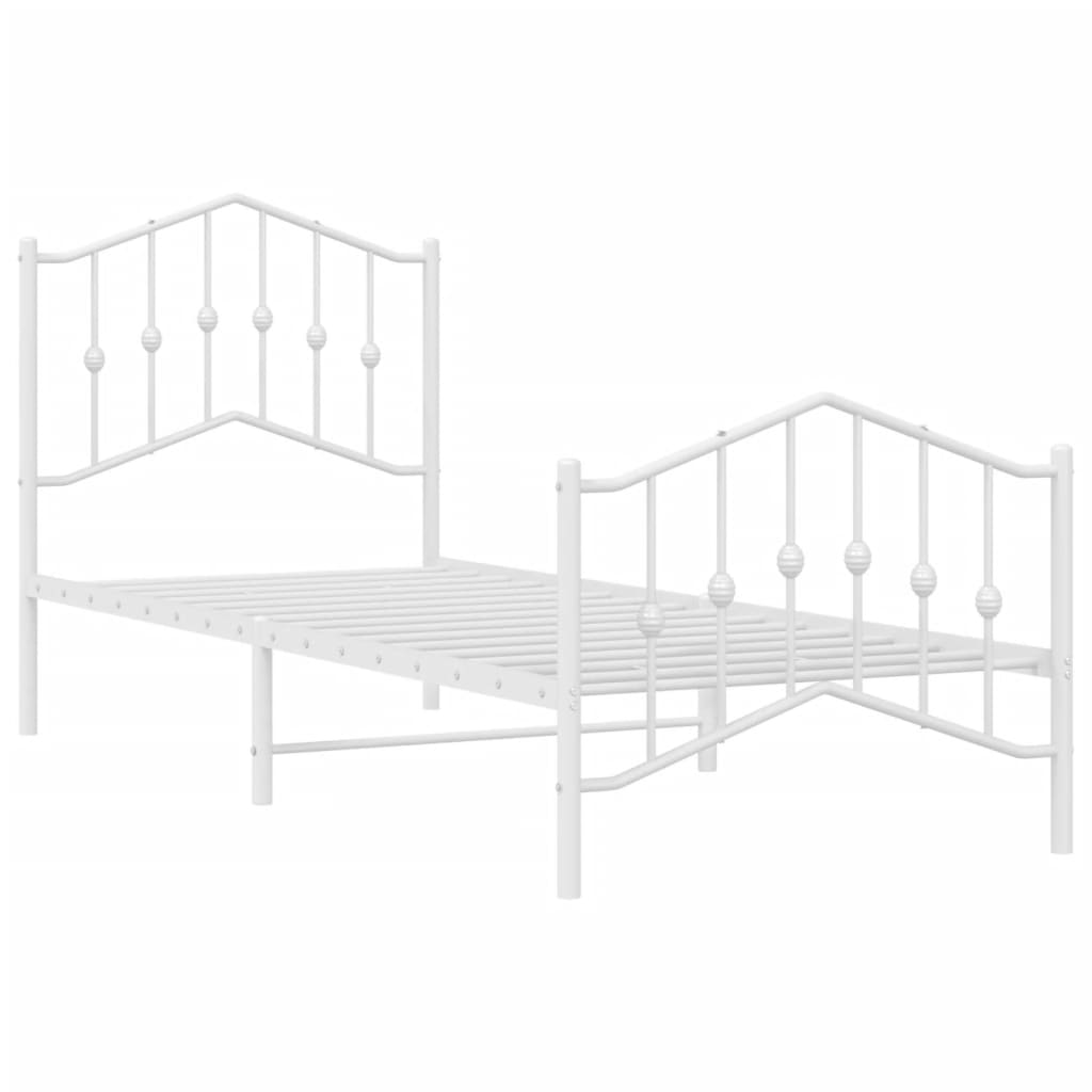 Metal Bed Frame without Mattress with Footboard White 80x200cm