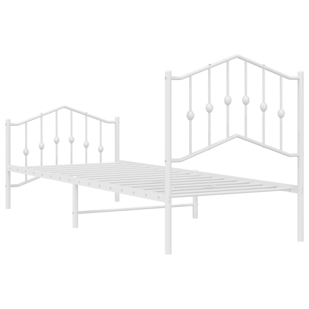 Metal Bed Frame without Mattress with Footboard White 80x200cm