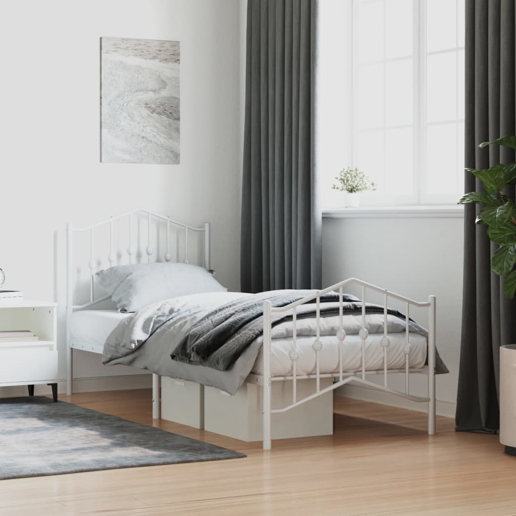 Metal Bed Frame without Mattress with Footboard White 80x200cm