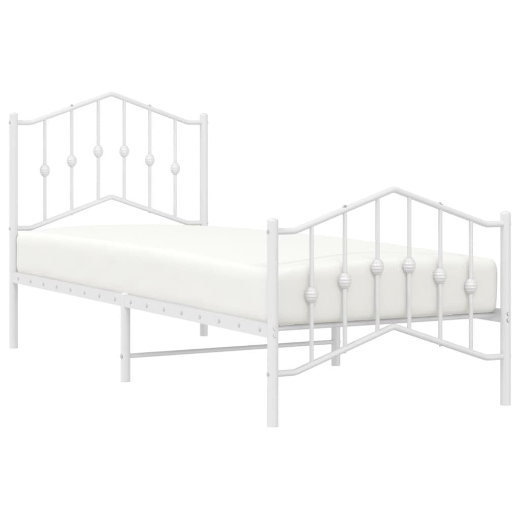 Metal Bed Frame without Mattress with Footboard White 90x200cm