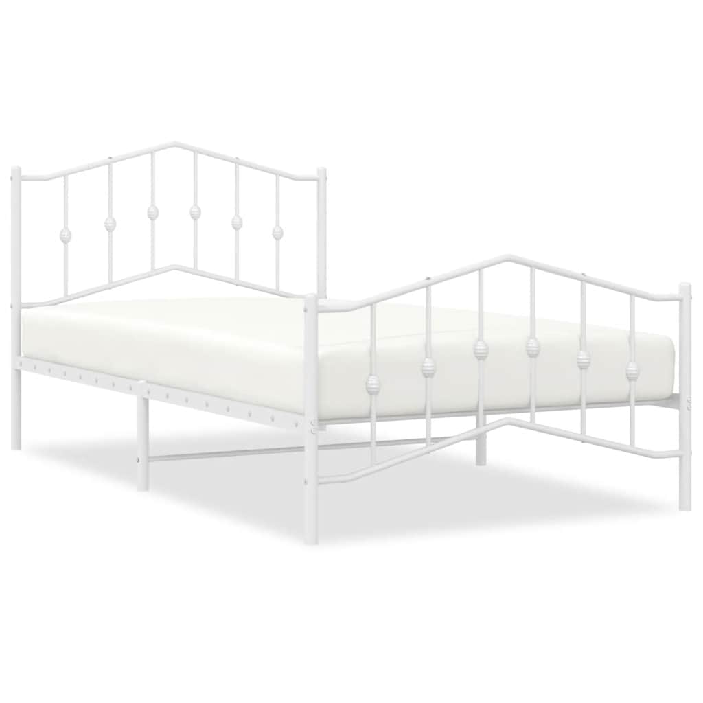 Metal Bed Frame without Mattress with Footboard White 100x200cm