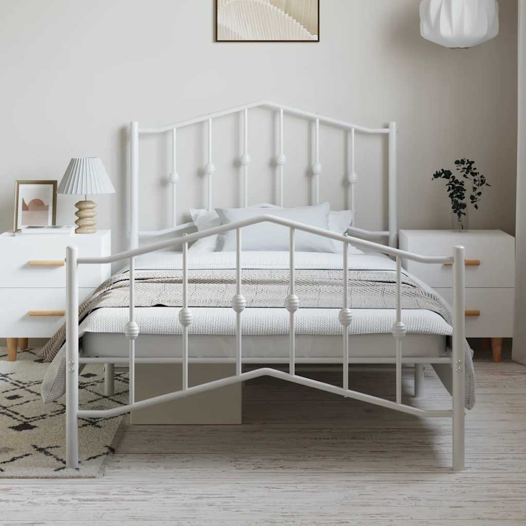 Metal Bed Frame without Mattress with Footboard White 100x200cm