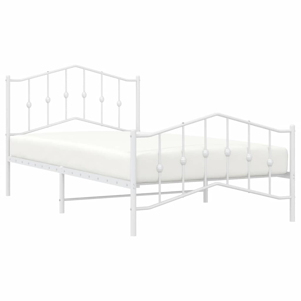 Metal Bed Frame without Mattress with Footboard White 100x200cm