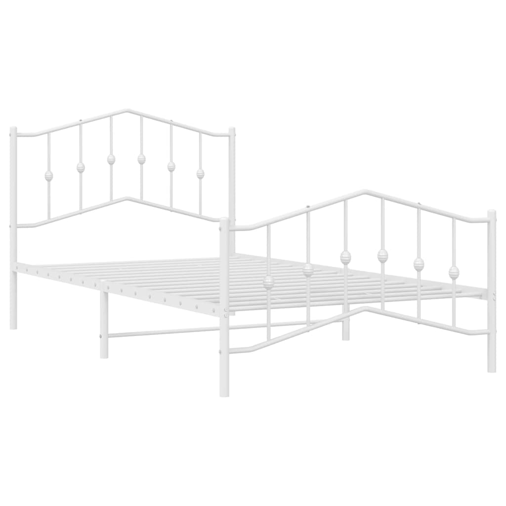 Metal Bed Frame without Mattress with Footboard White 100x200cm